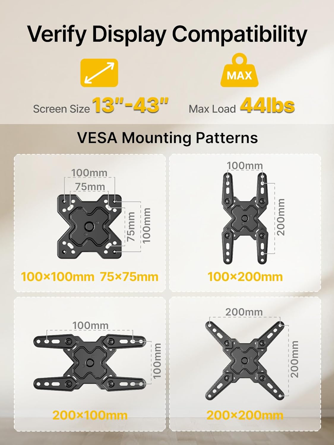 monTEK Full Motion TV Wall Mount Bracket for Most 13-43 Inch LED LCD Flat Screen TVs & Monitors, Swivel Tilt Extension Rotation with Articulating Arms, TV Mount Max VESA 200x200mm, up to 44lbs